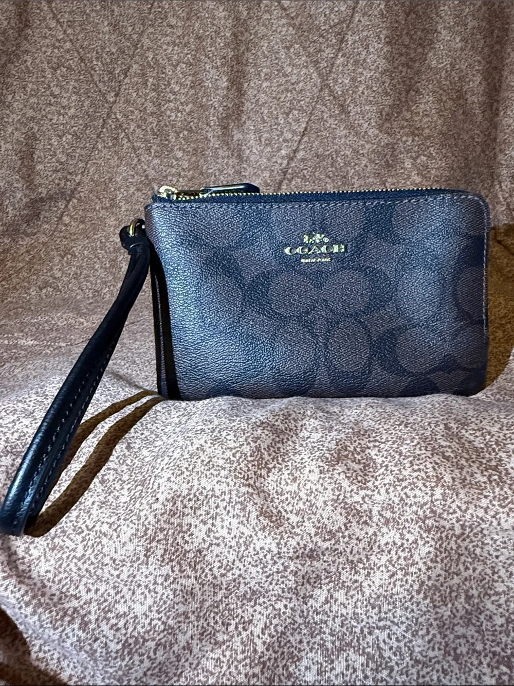 Coach Black Signature Wristlet with Gold Logo
